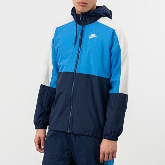 Nike Sportswear Hooded Woven CB Zip Jacket Blue Colorblock‎ Size Large - Picture 1 of 11
